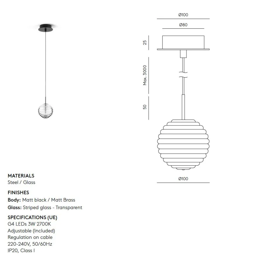 DOUL Kleine Pendellampe mit Glasschirm