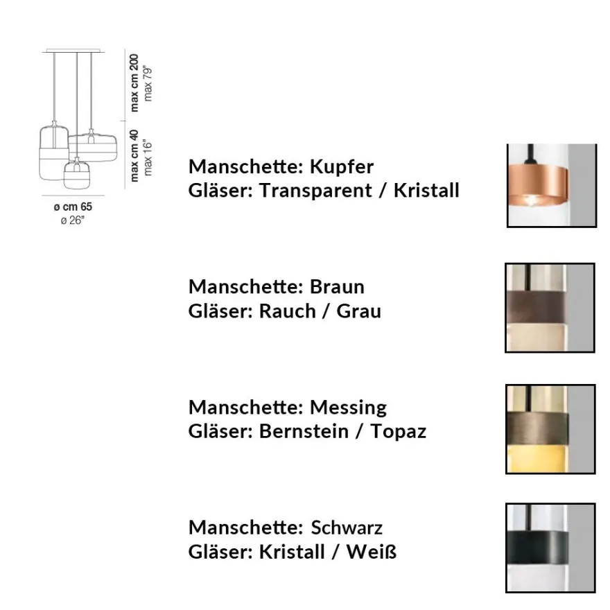 FUTURA Italienische Glaspendelleuchte 3-flammig