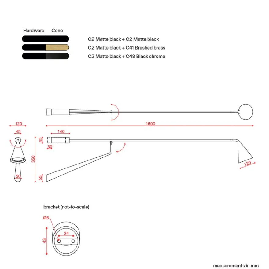 GORDON Wandleuchte mit langem Wandarm und beweglichem Schirm