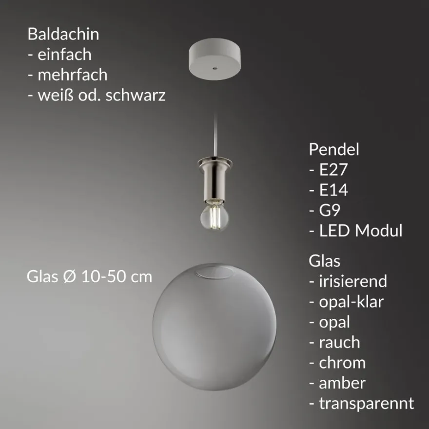 LABELL Glas-Pendelleuchte einzeln Ø 20 cm