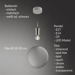 LABELL Glas-Pendelleuchte einzeln Ø 15 cm