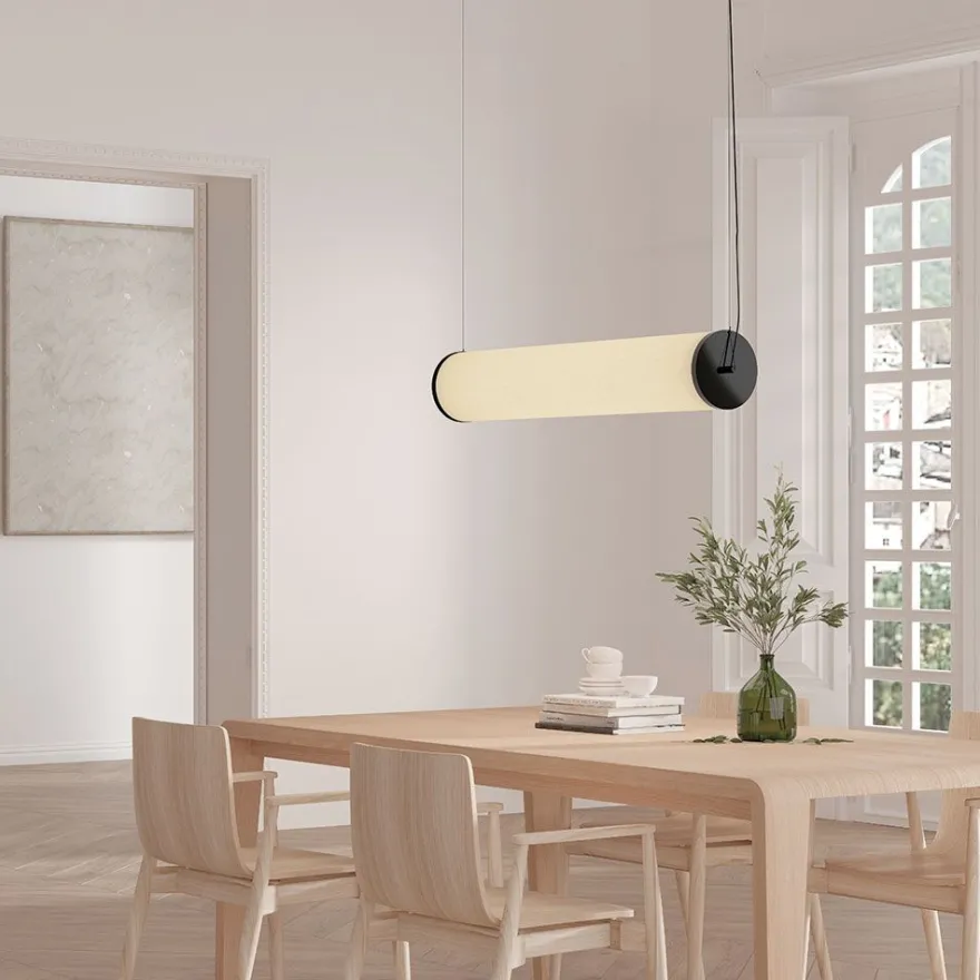 NOVELLA Lange Pendelleuchte Leinen Beige