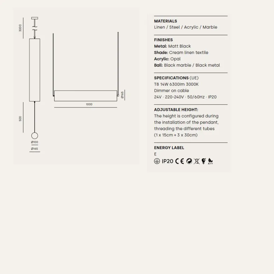 NOVELLA Lange Pendelleuchte Leinen Beige