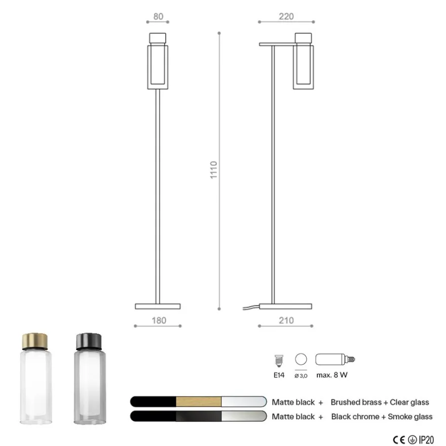 OSMAN Italienische Stehleuchte mit Messing und Glasrohr