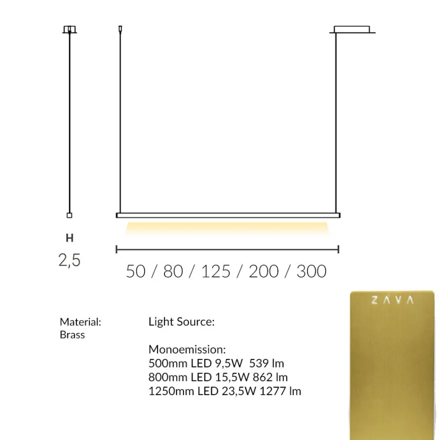TRATTI Lange Hängeleuchte aus Messing Downlight